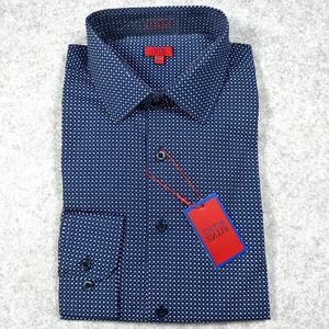 ZANETTI ZNT18 Mens 16.5 - 34/35 Slim NWT Blue Micro Star Long Sleeve Dress Shirt